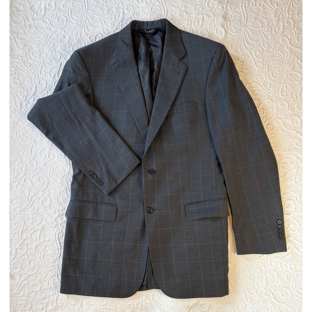 JOS A BANK Mens Charcoal Plaid 100% Wool Sport Coat Blazer Jacket 40L‎